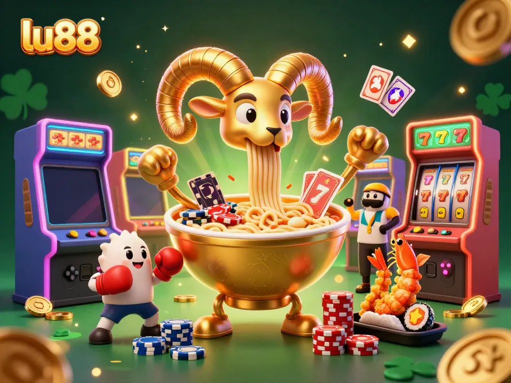 LU88 showcases a vibrant casino scene with cartoon characters engaged in exciting gaming activities, enhancing the gaming experience.
