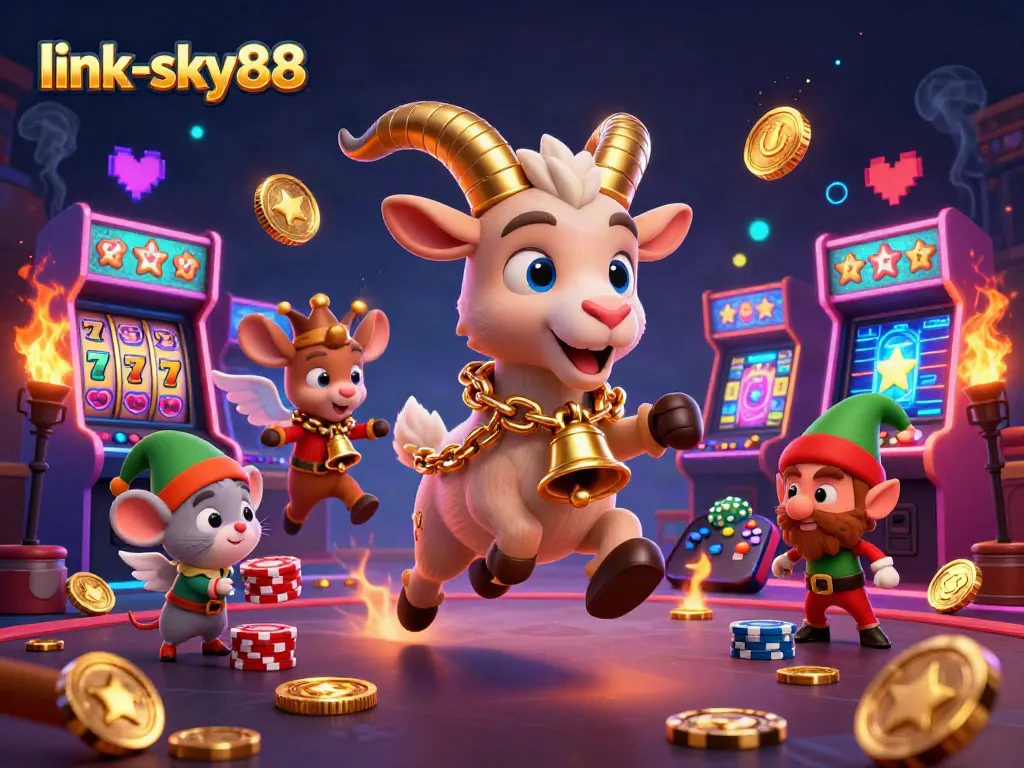 link-sky88 players enjoying a dynamic holiday-horror casino with Krampus, mouse, and gremlins