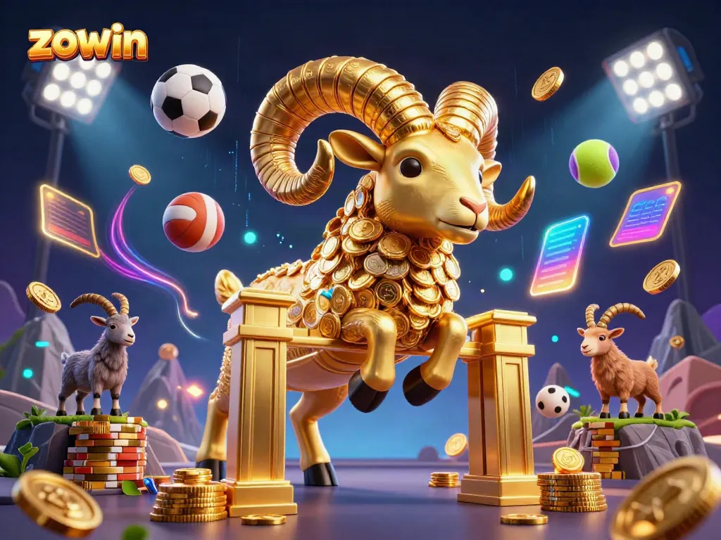 Zowin players celebrating wins with gold coins and sports elements in a vibrant 3D casino scene
