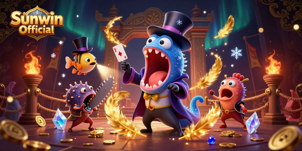 Engage in thrilling card tricks with Sunwin Official, featuring dazzling characters in an underwater casino magic scene.