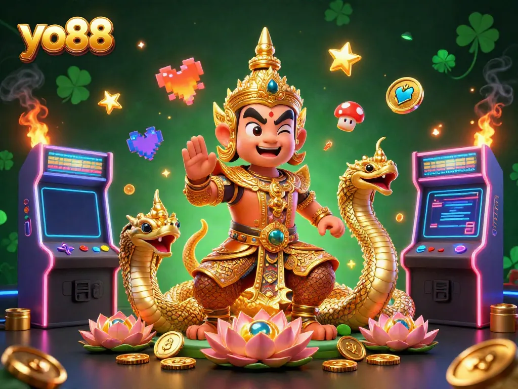 Experience the thrill of yo88 with vibrant gaming elements and characters in a captivating casino scene.