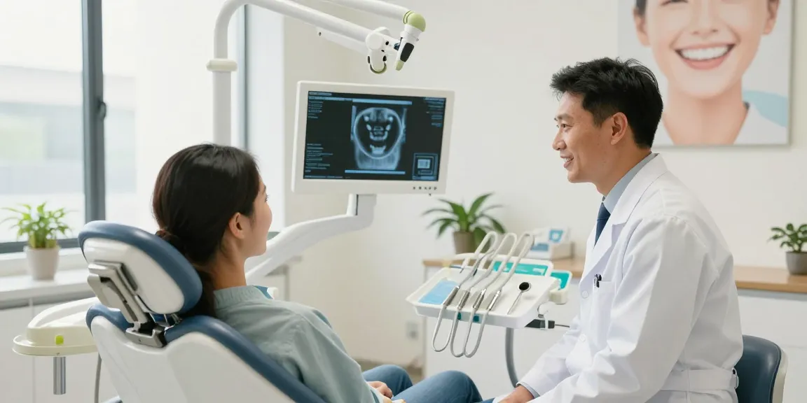 Orthodontist consulting a patient about Kieferorthopädie in a modern dental office.