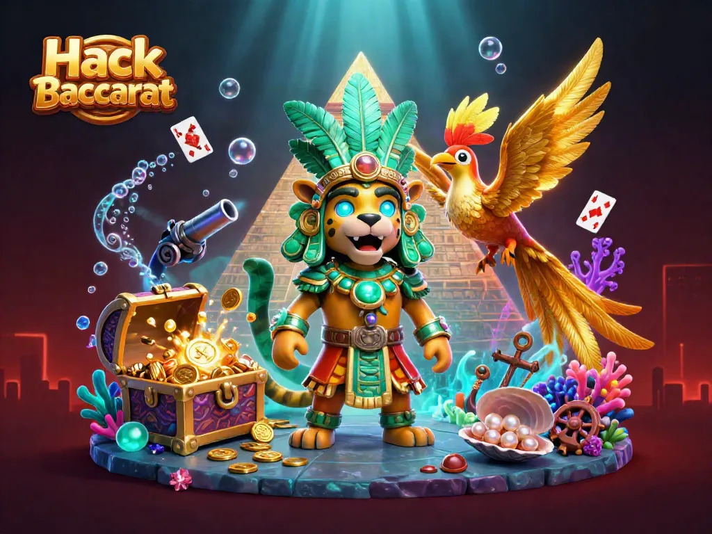 Experience Hack Baccarat with a colorful scene showcasing a Mayan jaguar priest and golden treasures.