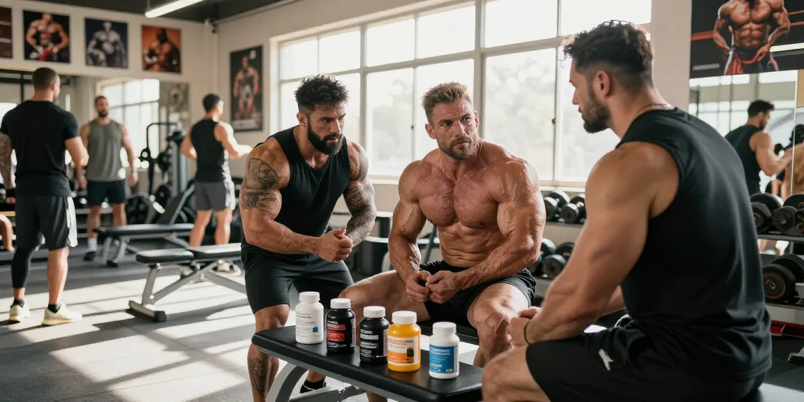 Steroide kaufen im Steroidshop, Bodybuilder im Fitnessstudio diskutiert über Anabolika.